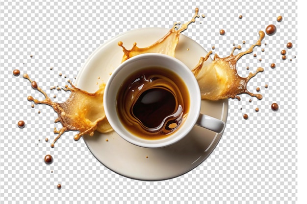 Top view of coffee splash out of a cup png