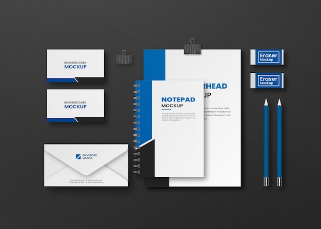 Top View corporate business stationery mockup design