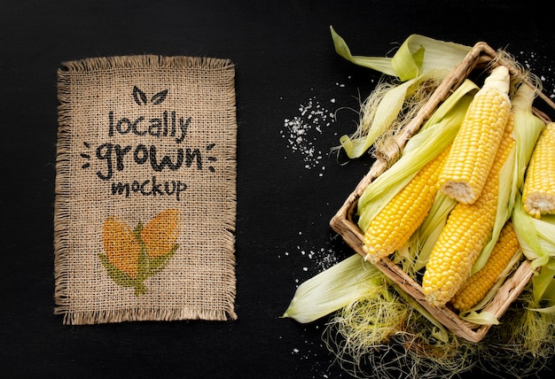 Top view of crate of corn