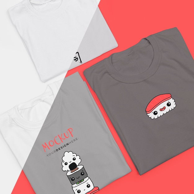 Top view of cute t-shirt concept mock-up