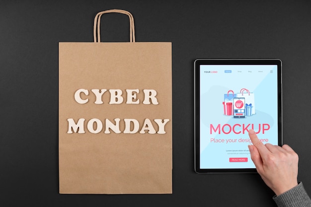 PSD top view of cyber monday concept mock-up