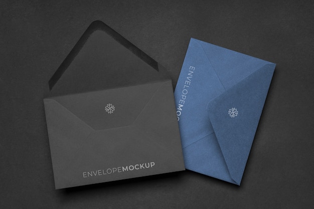 Top view of dark envelope mock-up