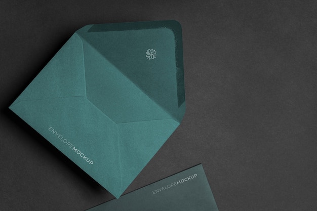 Top view of dark envelope mock-up