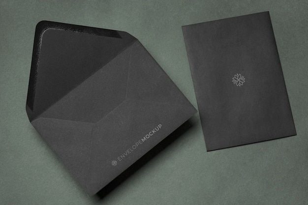 Top view of dark envelope mock-up