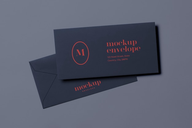 Top view on dark envelope mockup