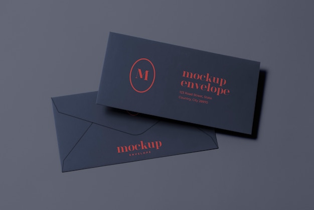 Top view on dark envelope mockup