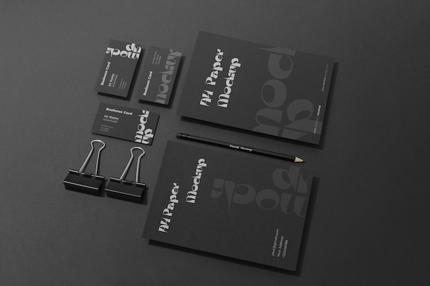 Top view dark stationery set