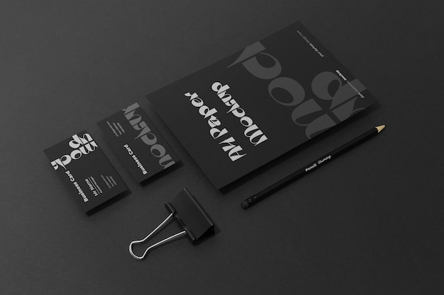 Top view dark stationery set