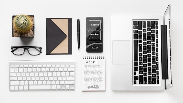 Top view of desk concept mock-up