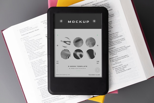 Top view on e book mockup