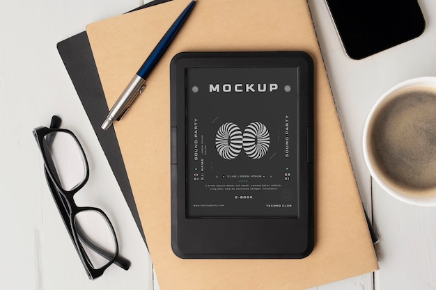 Top view on e book mockup