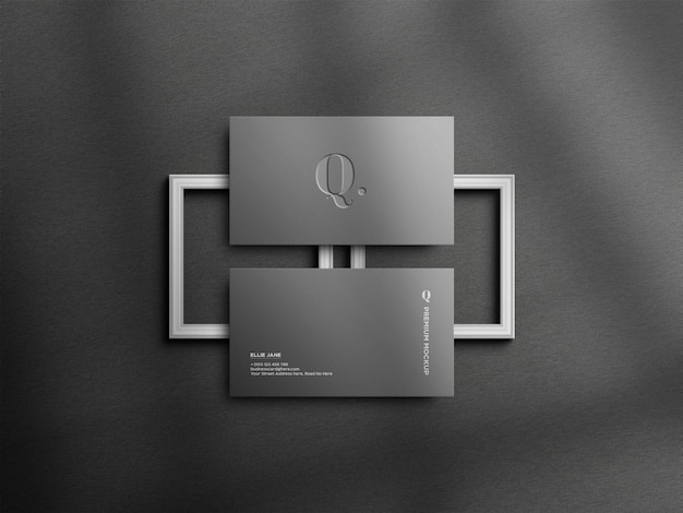 Top view elegant gray business card mockup