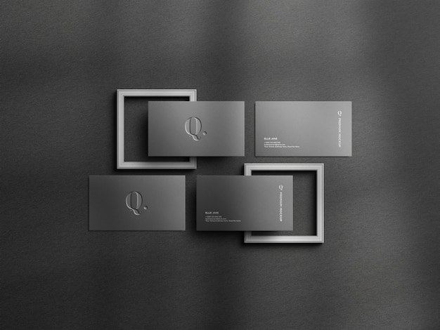 Top view elegant gray business card mockup