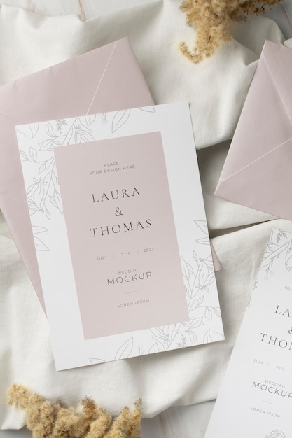 Top view of elegant wedding invitation mock-up