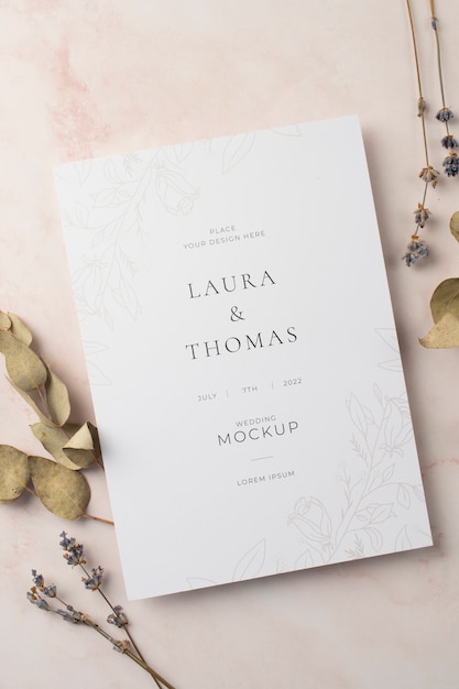 Top view of elegant wedding invitation mock-up