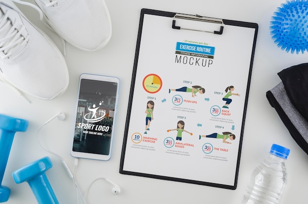 Top view exercise routine with mock-up