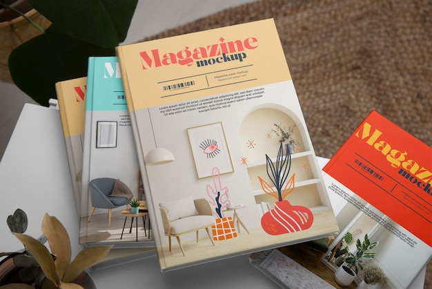 Top view fashion magazine mockup