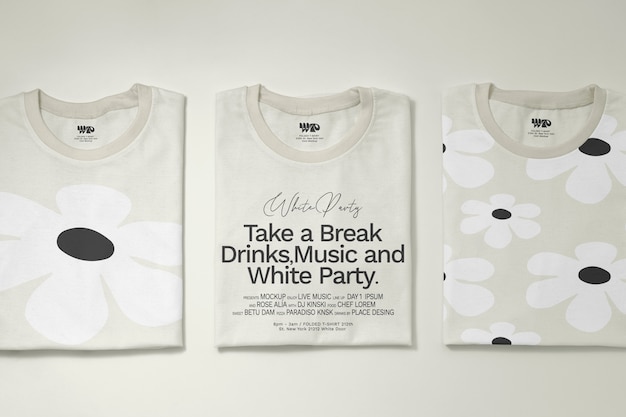 PSD top view on folded tshirt mockup