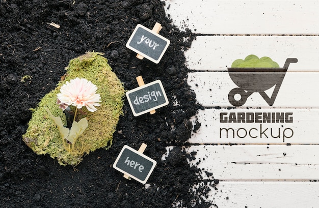 PSD top view of gardening concept mock-up