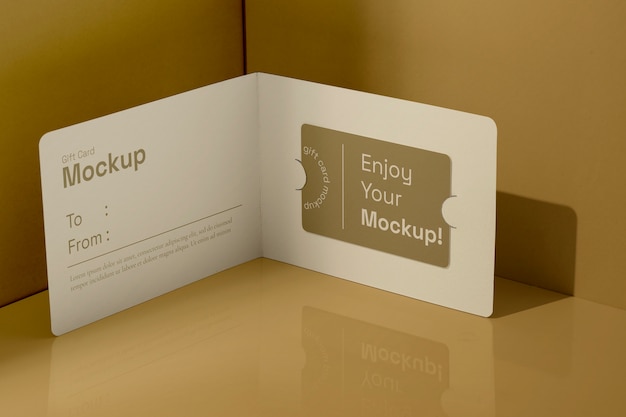 Top view on gift card mockup design