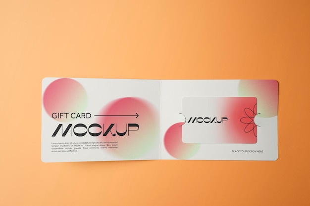 Top view on gift card mockup design