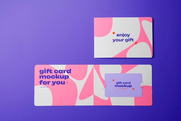 Top view on gift card mockup design