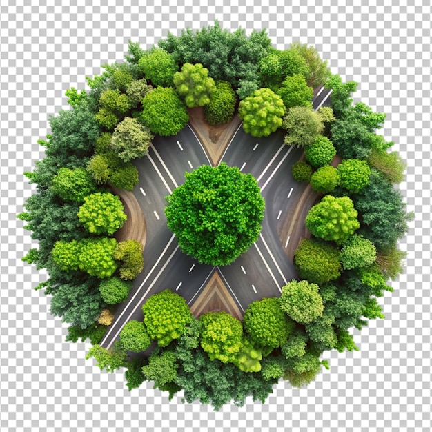 PSD top view green plant growth on road on transparent background