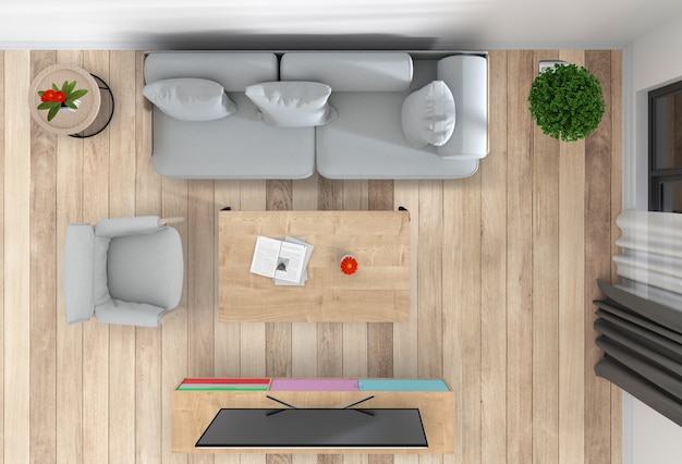 Top view of interior living room with smart tv