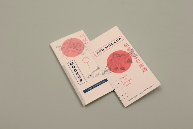 Top view of japanese brochure japan design mockup