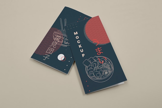 Top view of japanese brochure japan design mockup