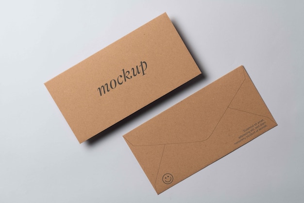 Top view on kraft paper envelope mockup