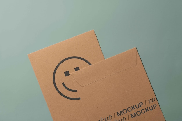 Top view on kraft paper envelope mockup