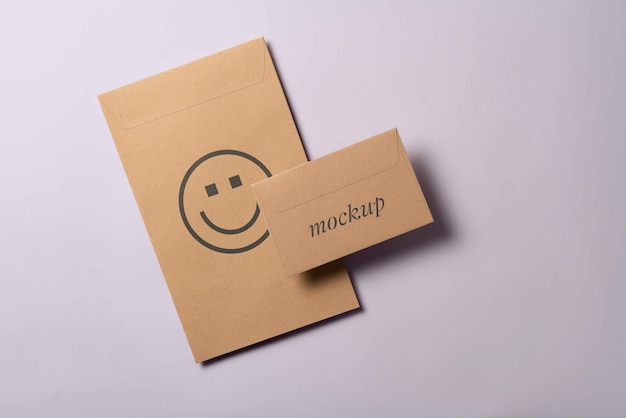 Top view on kraft paper envelope mockup