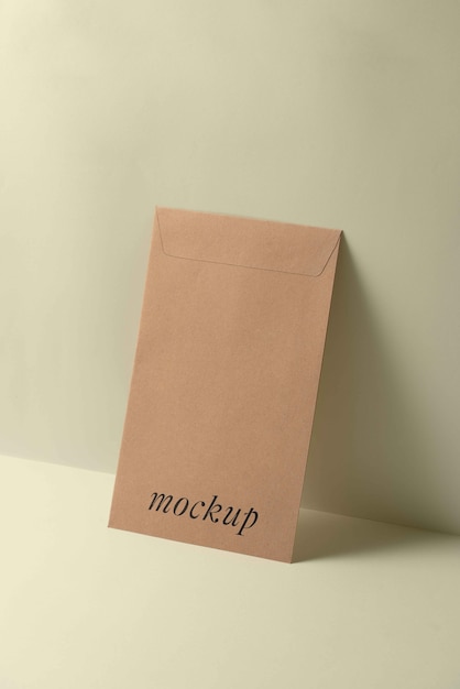 Top view on kraft paper envelope mockup