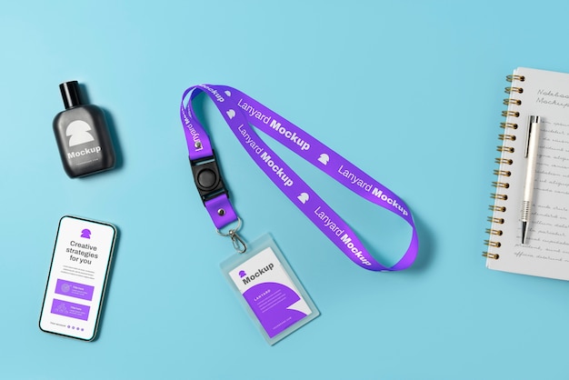 Top view on lanyard mockup design