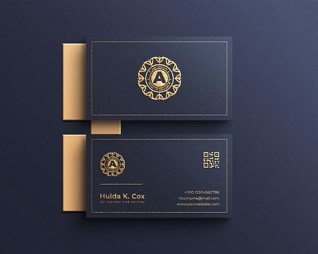 Top view luxury horizontal business card mockup