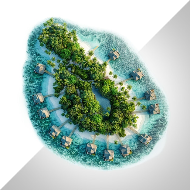 PSD top view maldives island travel summer holiday on a isolated transparent background