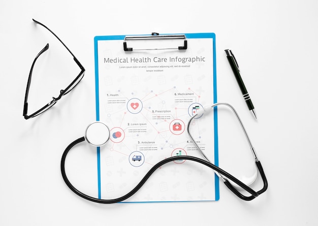 Top view medical form with stethoscope