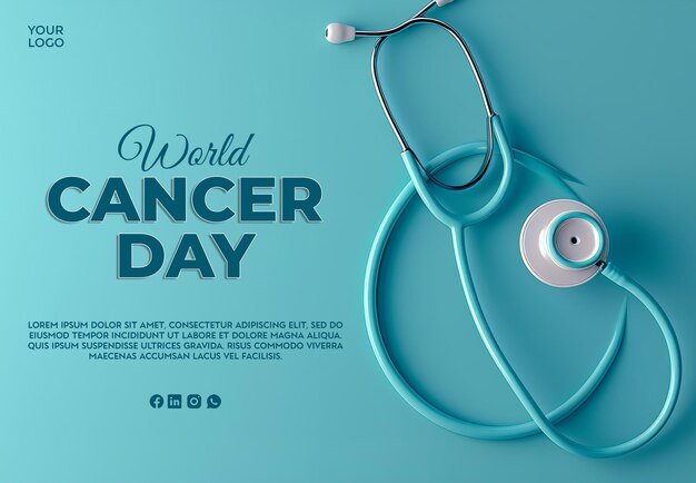 Top View of Medical Stethoscope and Family Icon Cancer Day Concept PostDesign