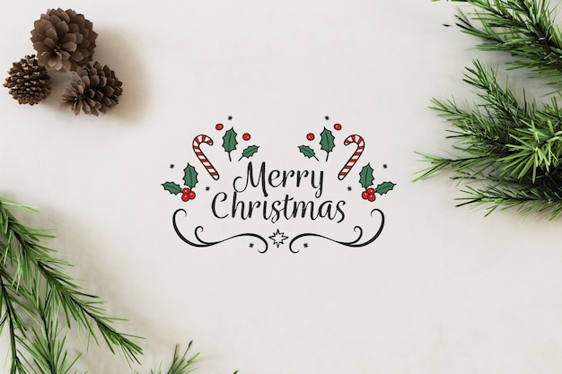 Top view on merry Christmas banner mockup