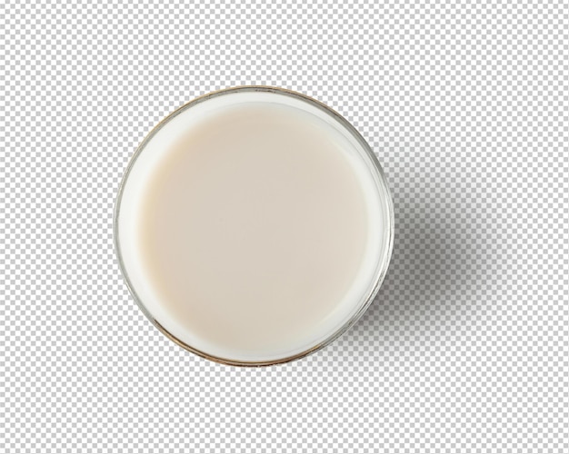 Top view of milk in the glass isolated