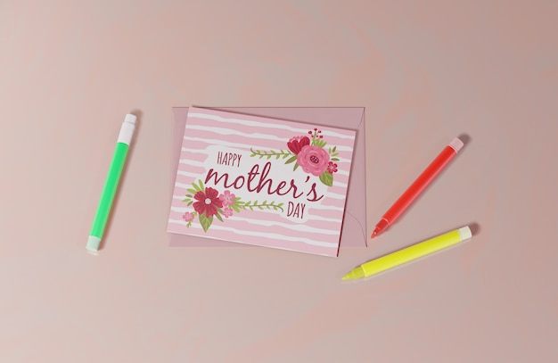 Top view mothers day greeting card