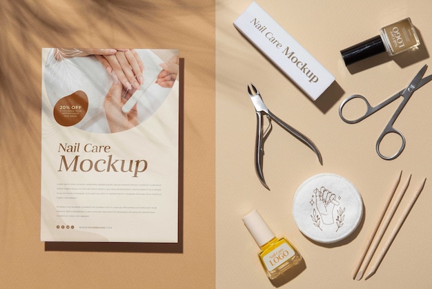 Top view of nail care products mock-up