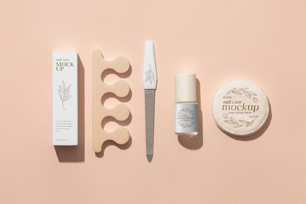 Top view of nail care products mock-up