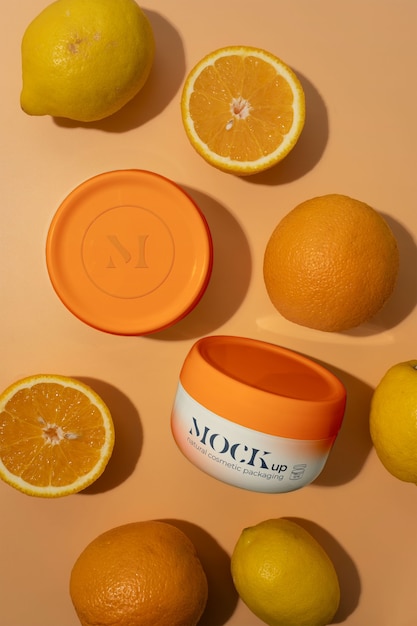 Top view natural cosmetics with orange