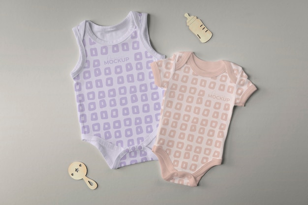 PSD top view of onesies for newborn babies