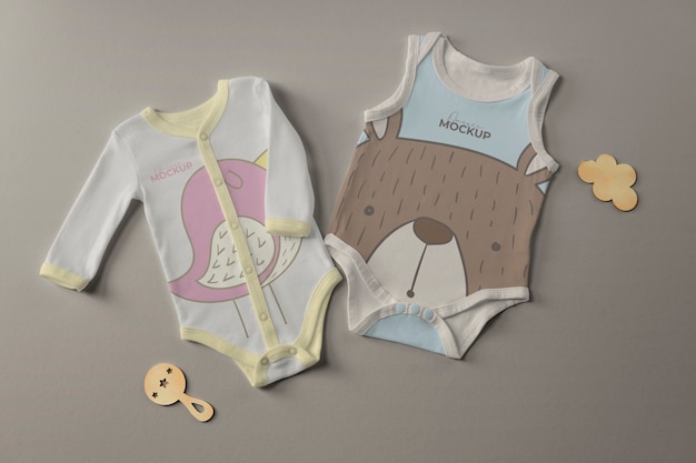 PSD top view of onesies for newborn babies