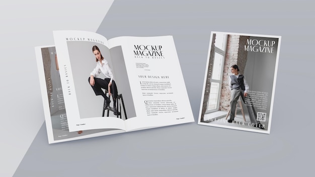 Top view on opened magazine design mockup