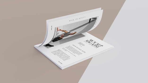 Top view on opened magazine design mockup