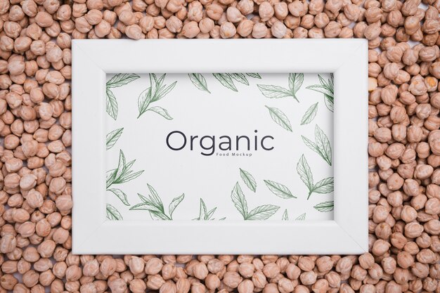 PSD top view organic frame surrounded by chickpeas